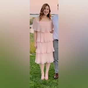 Gala Ready Blush Pink Off-the-Shoulder Ruffle MIDI Dress Lulus